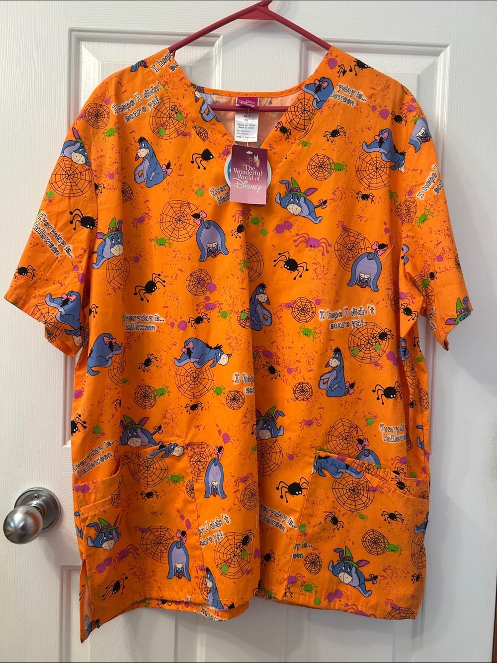 Disney Winnie the Pooh Eeyore  Halloween Orange Scrub Top 2XL